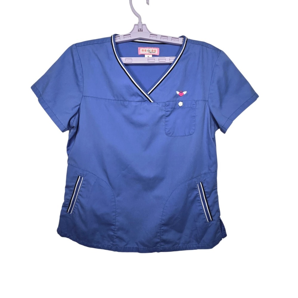 Koi by Kathy Peterson Ashley Scrub Top M Medium Ceil Blue V-Neck 113HRT Size M